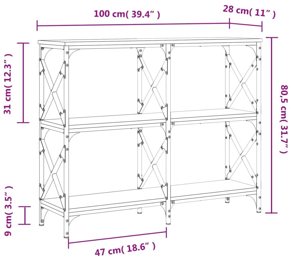 Τραπέζι Κονσόλα Μαύρο 100 x 28 x 80,5 εκ. από Επεξεργ. Ξύλο - Μαύρο