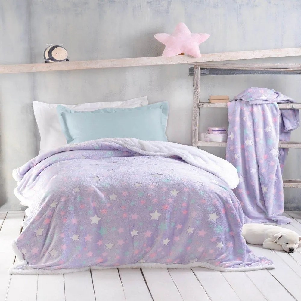 Κουβέρτα Παιδική Flannel Fleece Luminous Starday Lila Ρυθμός Ημίδιπλο 160x220cm Flannel