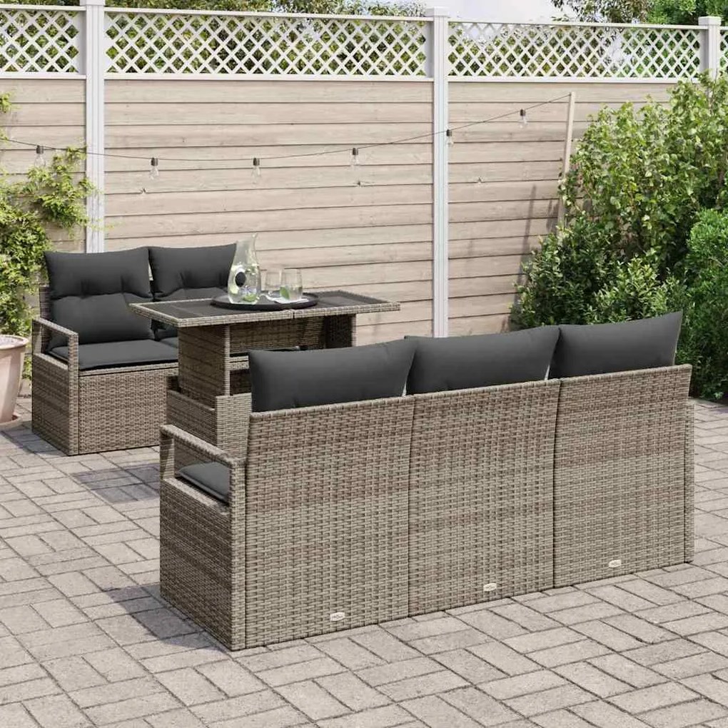 vidaXL Σετ Καναπέ Κήπου με αποθήκευση 6 pcs Γκρι Πολυ ράταν