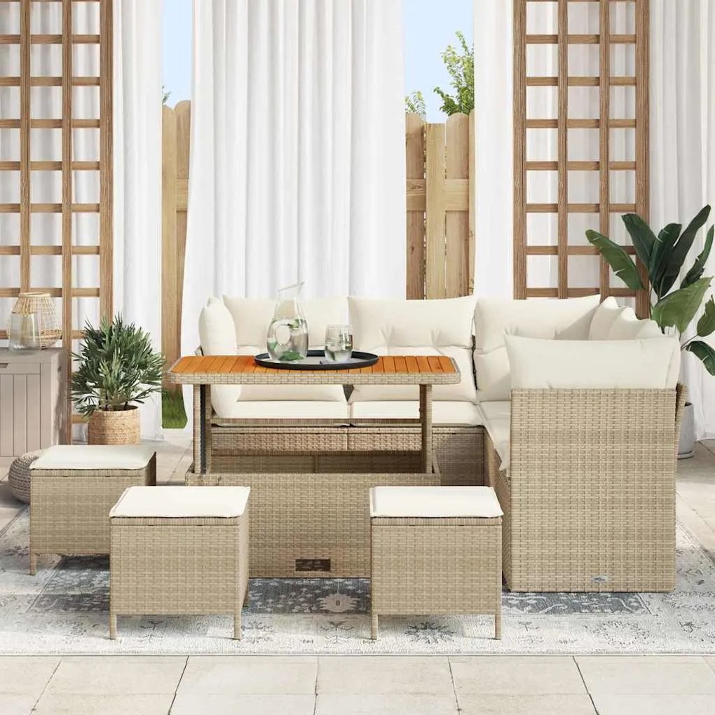 vidaXL Σετ Καναπέ Κήπου Ρυθμιζόμενο ύψος 9 pcs Μπεζ συνθετικό ρατάν