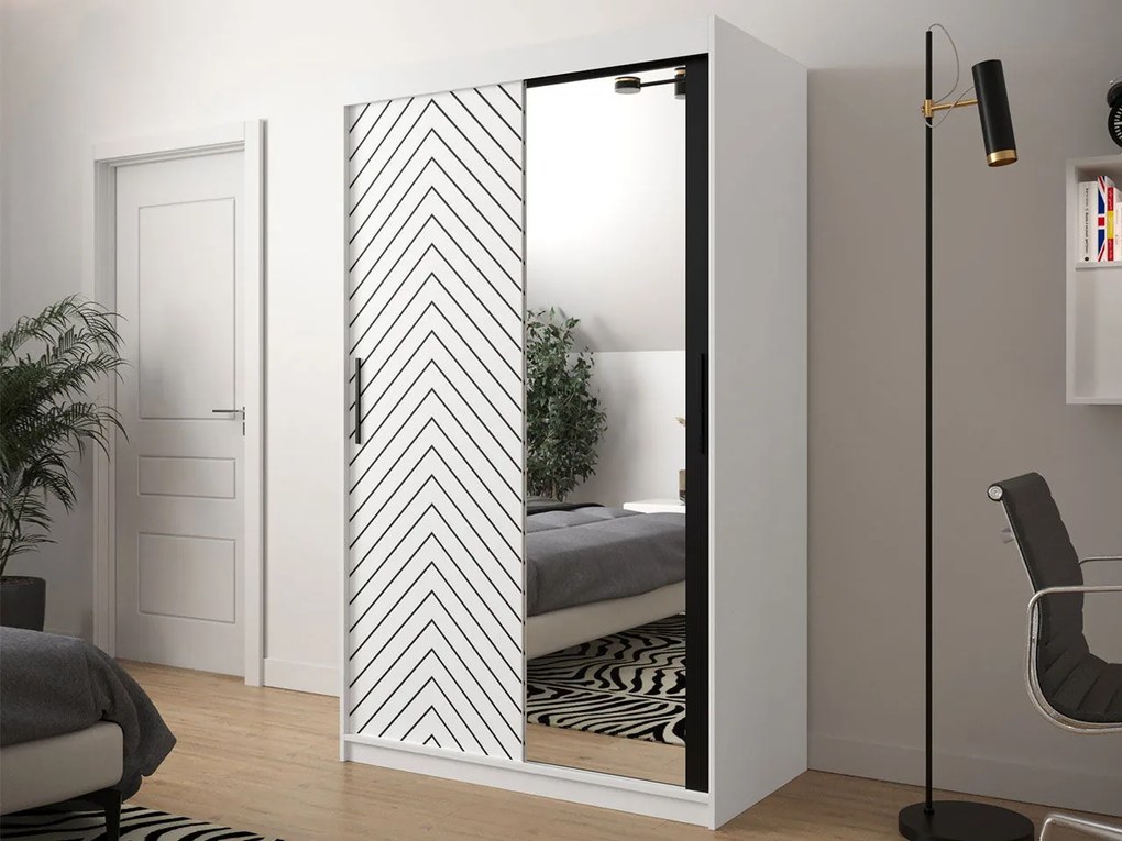 Ντουλάπα συρόμενη Jodelka με καθρέφτη-Leuko-Mauro--Μήκος: 120 εκ.