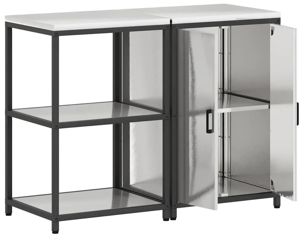 vidaXL Σετ Αποθήκευσης Κουζίνας με ράφι 2 pcs Ασημί Ανοξείδωτο ατσάλι