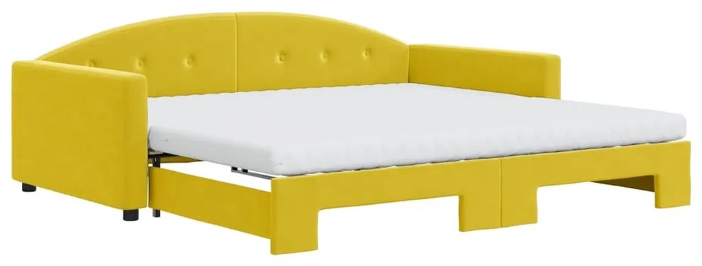 vidaXL Καναπές Κρεβάτι Συρόμενος Κίτρινο Βελούδινος Στρώματα