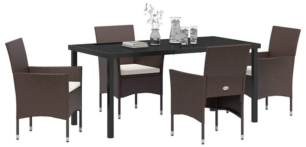 vidaXL Σέτ φαγητού για κήπο με μαξιλάρι 5 pcs Καφέ Πολυ ράταν