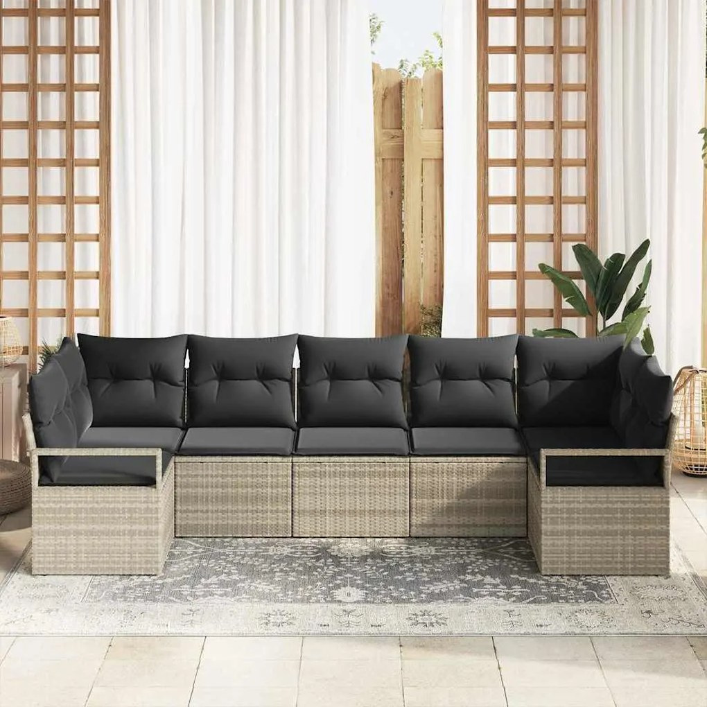 vidaXL Σετ Καναπέ Κήπου 7 pcs Ανοιχτό γκρι Πολυ ράταν