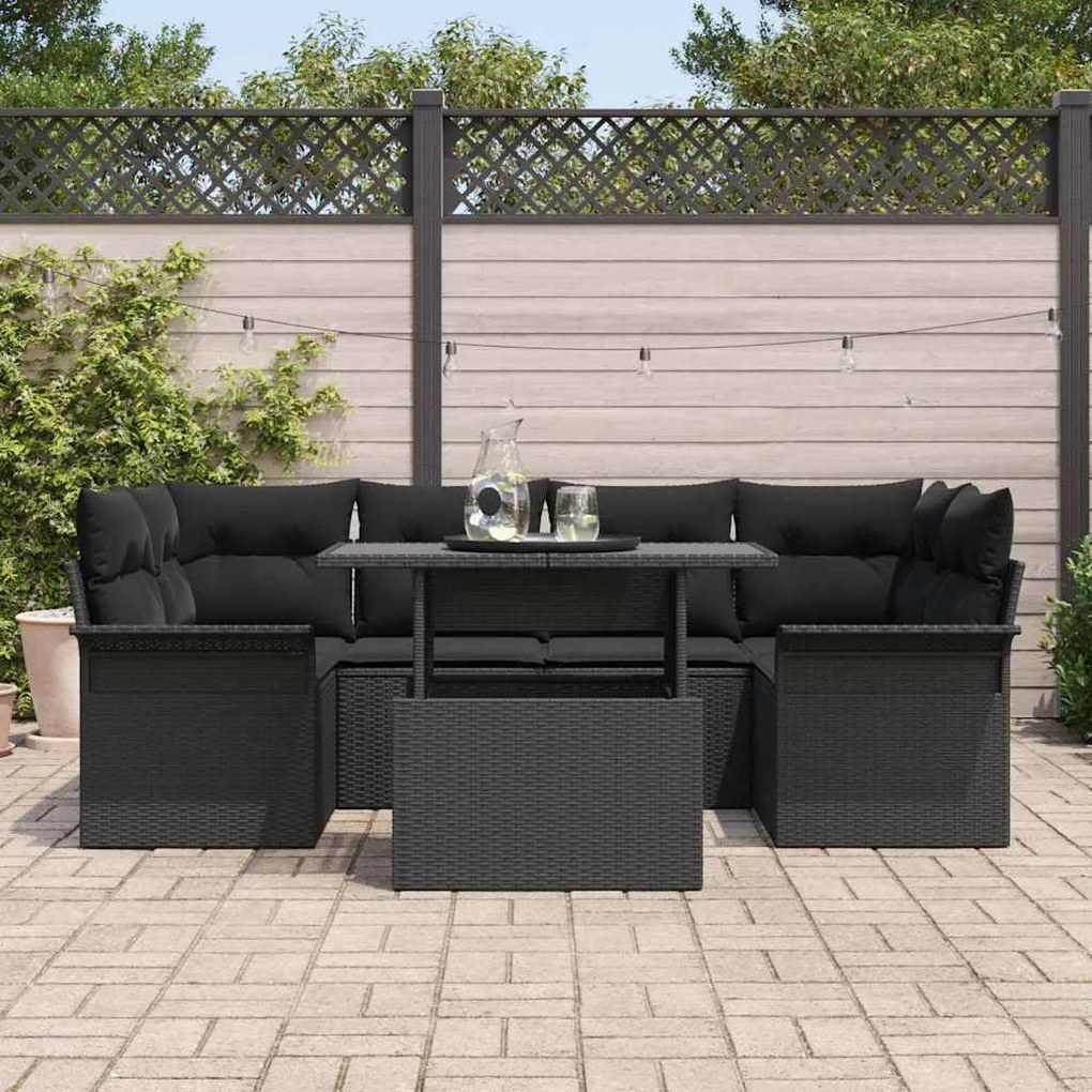 vidaXL Σετ Καναπέ Κήπου με μαξιλάρι 7 pcs Μαύρο Πολυ ράταν