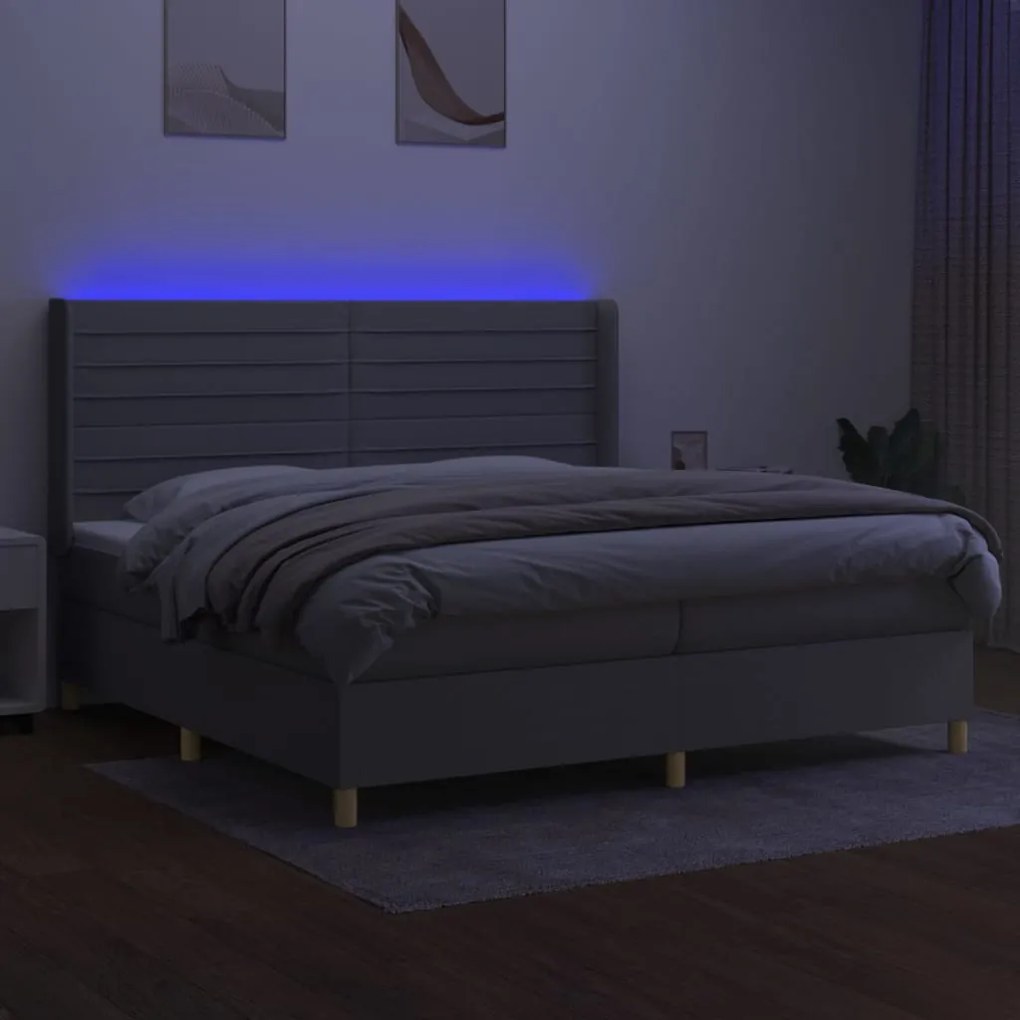 vidaXL Κρεβάτι Boxspring με Στρώμα &amp; LED Αν.Γκρι 200x200εκ. Υφασμάτινο