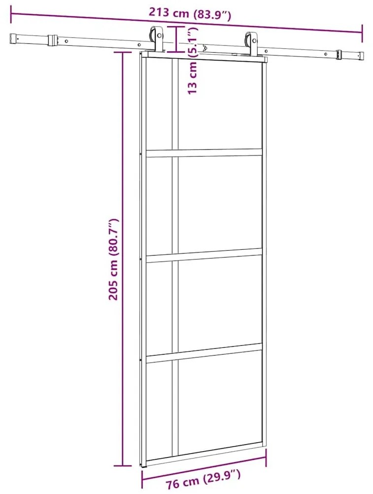 Συρόμενη πόρτα με σετ υλικού Μαύρο 76x205 cm γυαλί μετριασμένο - Μαύρο