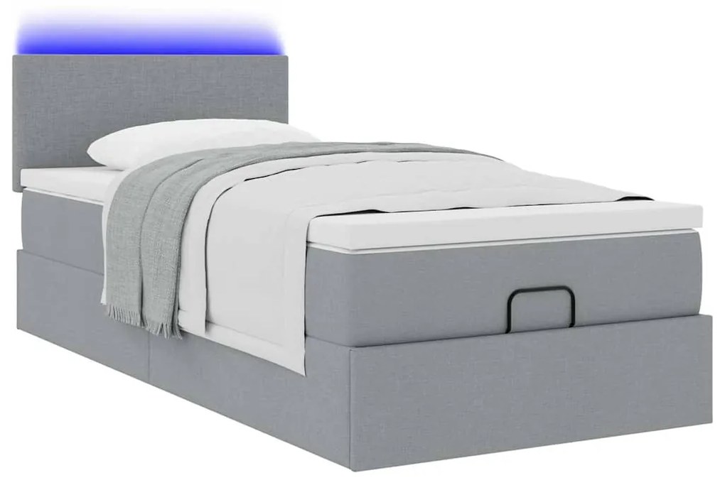 Οθωμανικό κρεβάτι με στρώμα &amp; LEDs Ανοιχτό γκρι 90x190cm ύφασμα 3312187