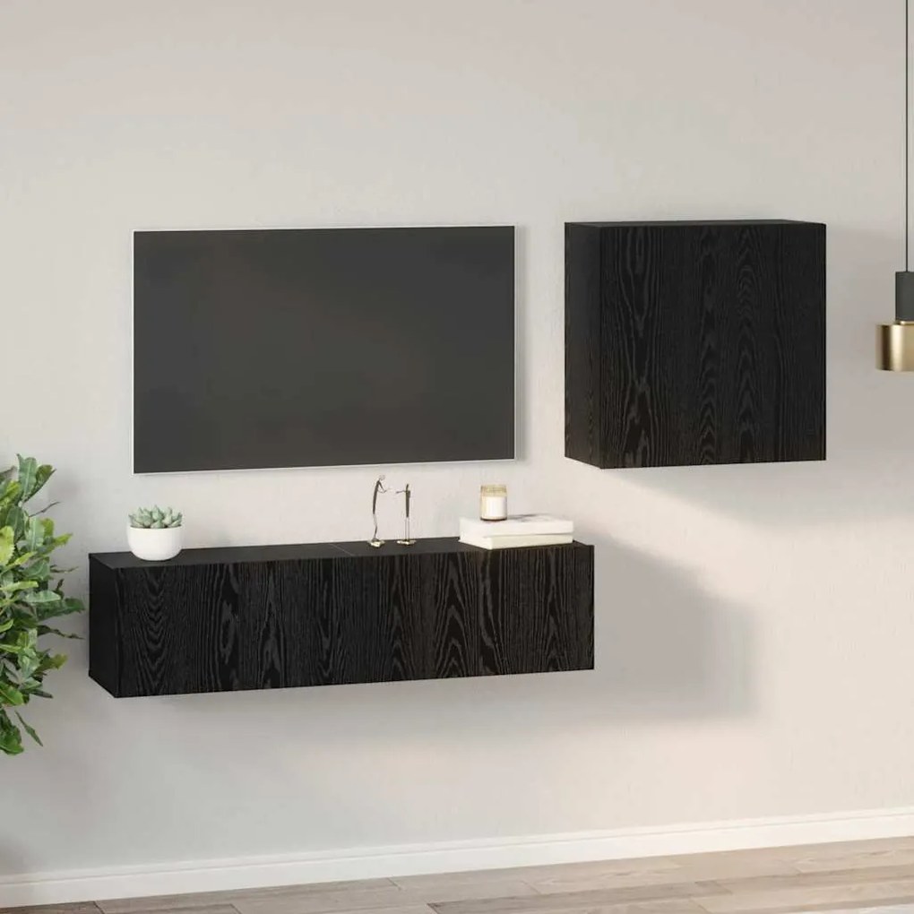 vidaXL Σετ Ραφιών Τηλεόρασης 4 pcs Μαύρη Δρυς 120 x 30 x 30 εκ.