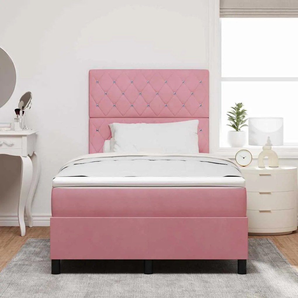 vidaXL Κρεβάτι με ελατήρια με στρώμα Ροζ 120 x 200 cm Βελούδο