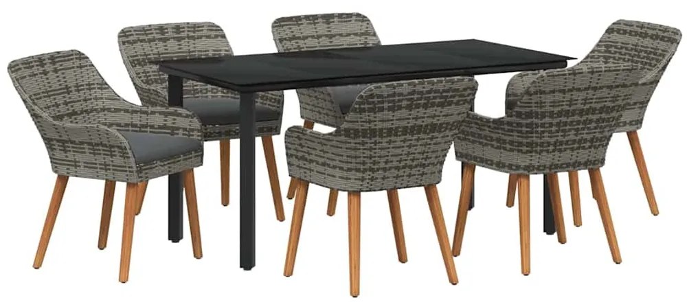 vidaXL Σέτ φαγητού για κήπο με μαξιλάρι 7 pcs Γκρι συνθετικό ρατάν