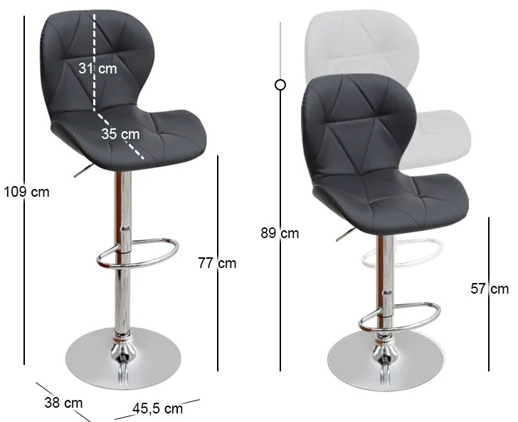 Σκαμπό μπαρ Dolores Megapap με ρυθμιζόμενο ύψος PU μαύρο - βάση χρωμίου 45,5x38x89/109εκ.