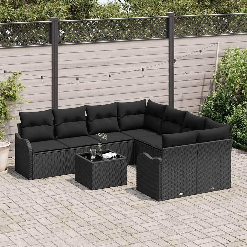 vidaXL Σετ Καναπέ Κήπου 9 pcs Μαύρο 55 x 55 x 37 εκ Πολυ ράταν
