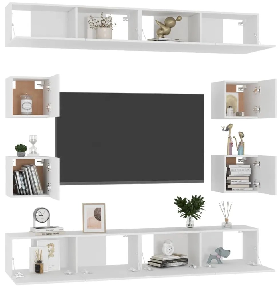 vidaXL Έπιπλα Τηλεόρασης Σετ 8 Τεμαχίων Λευκό από Μοριοσανίδα