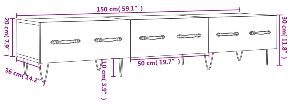 Έπιπλο Τηλεόρασης Λευκό 150x36x30 εκ. από Επεξεργασμένο Ξύλο - Λευκό