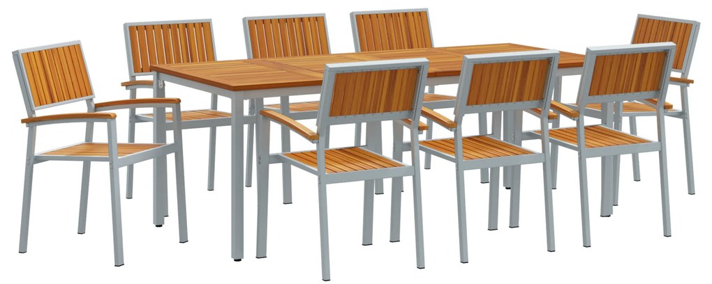 vidaXL Σέτ φαγητού για κήπο 9 pcs Γκρι και καφέ 200 x 90 x 75 cm