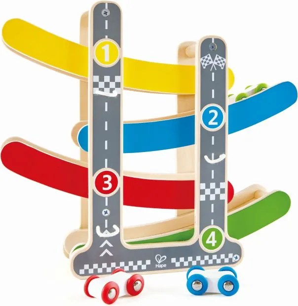Hape Early Explorer Fast Flip Racetrack Ξύλινη Πίστα Ταχύτητας Με Δύο Αυτοκινητάκια 4 Τεμ E0438
