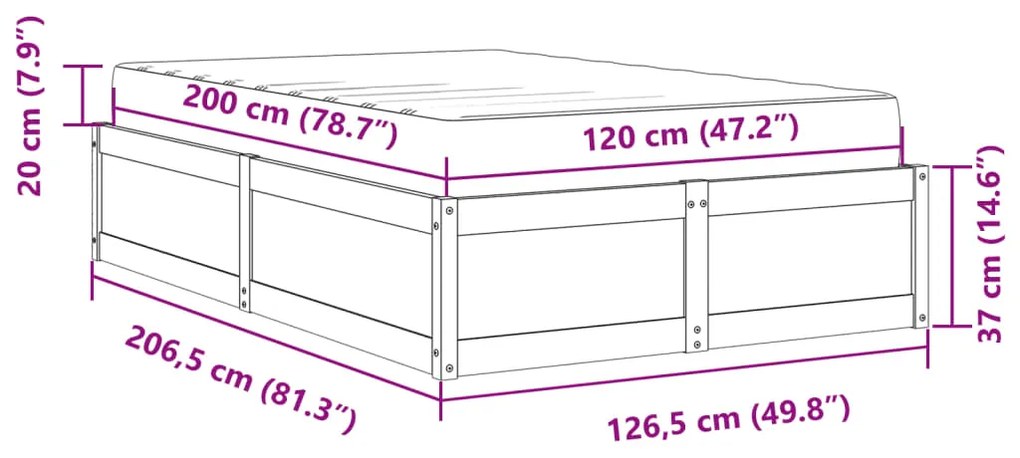 Κρεβάτι με Στρώμα 120x200 εκ Μασίφ Ξύλο Πεύκου - Καφέ