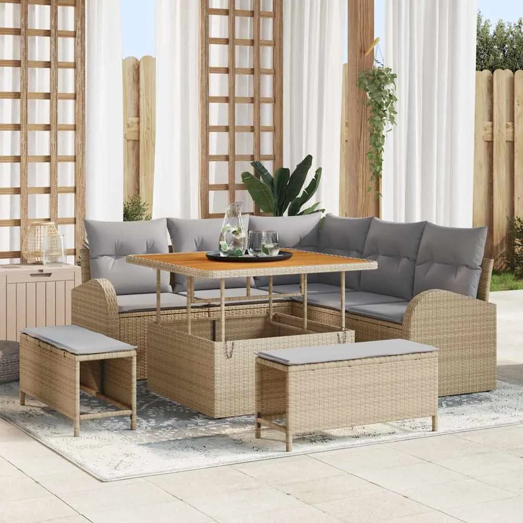 vidaXL Σετ Καναπέ Κήπου με μαξιλάρι 8 pcs Μπεζ Πολυ ράταν
