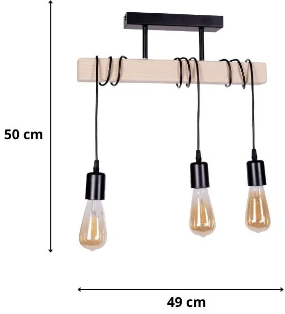 Φωτιστικό οροφής Radovan Megapap E27 ξύλινο τρίφωτο χρώμα φυσικό - μαύρο 49x5x50εκ.