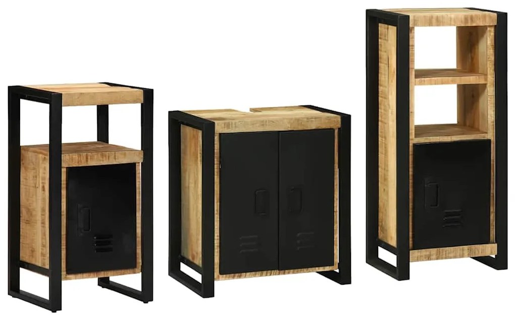 vidaXL Σετ Επίπλων Μπάνιου 3 pcs Καφέ και Μαύρο Στερεό ξύλο μάνγκο