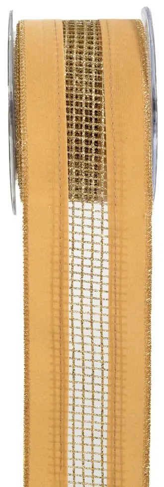 Χριστουγεννιάτικη Κορδέλα Βελούδινη Glitter Net 6,7εκ.-4,5μ. Μπεζ-Χρυσή iliadis 20027