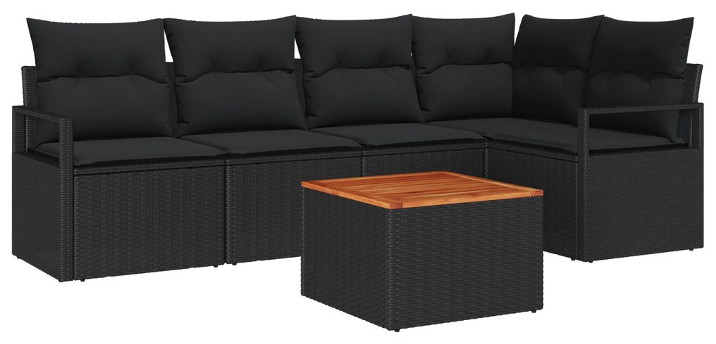 vidaXL Σετ Καναπέ Κήπου 6 pcs Μαύρο Μεγάλο Ρατάν, Ξύλο