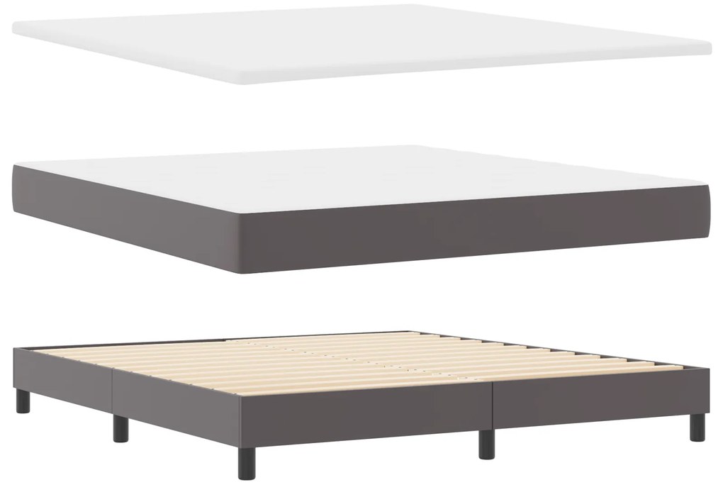 vidaXL Κρεβάτι Box Spring με Στρώμα Γκρι, Σούπερ Κινγκ, Ψεύτικος Δέρμα