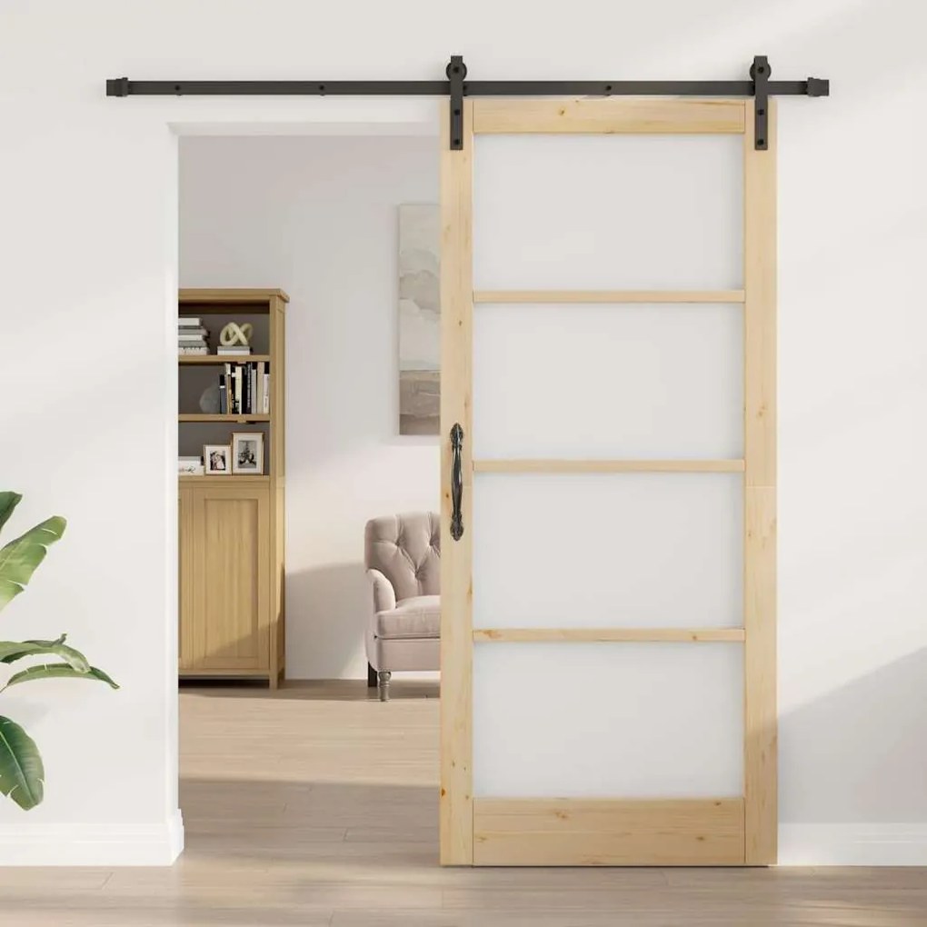 vidaXL Συρόμενη Πόρτα ORKDAL Καφέ 93 x 211 εκ. Μασίφ ξύλο πεύκου