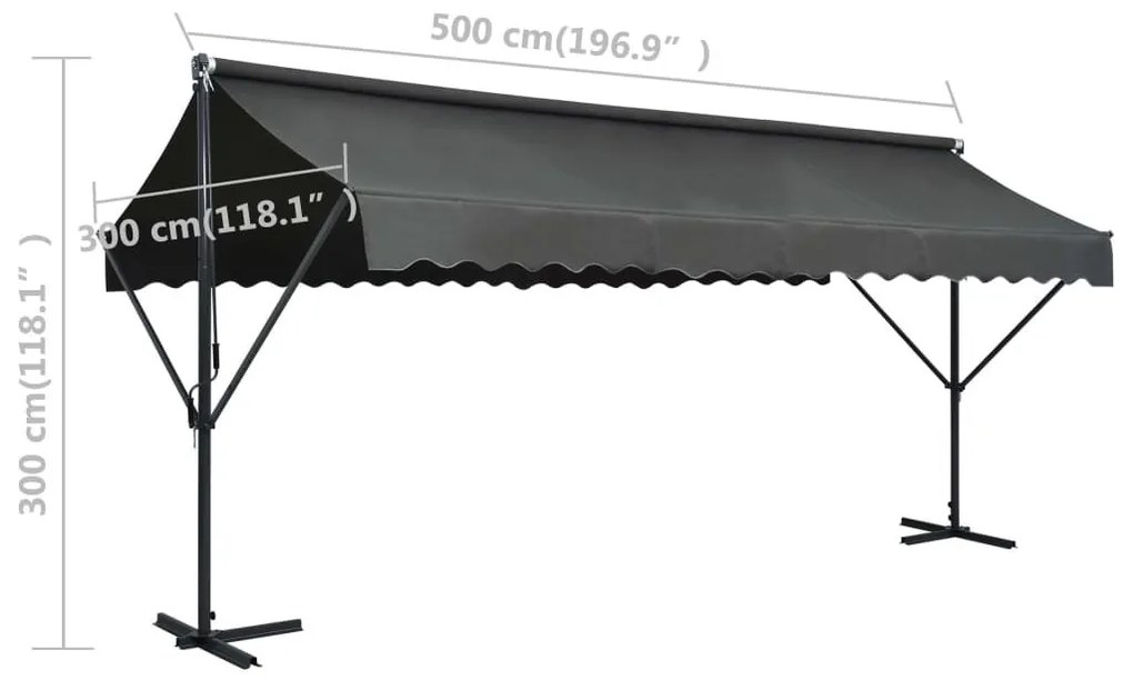 Τέντα Μεταφερόμενη με Βραχίονες Ανθρακί 500 x 300 εκ. - Ανθρακί