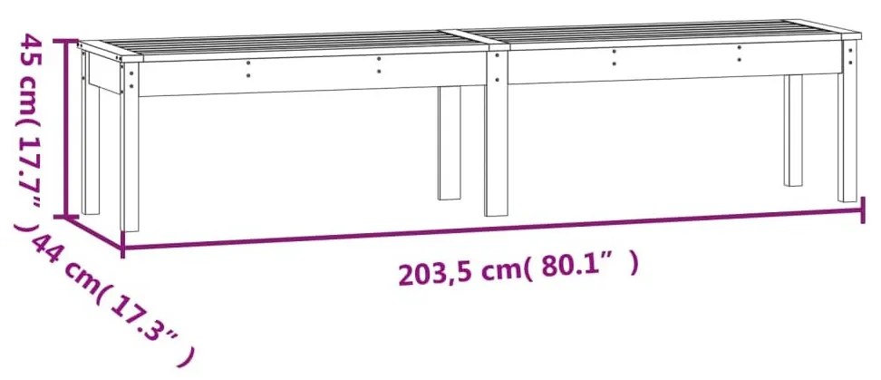 Πάγκος Κήπου Διθέσιος Μαύρο 203,5x44x45 εκ. Μασίφ Ξύλο Πεύκου - Μαύρο