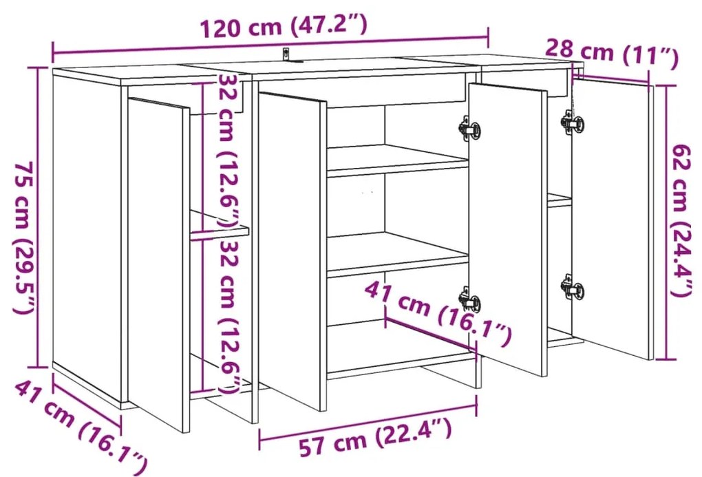 Σκευοθήκη Παλιό ξύλο 120x41x75 cm Ξύλο μηχανής - Καφέ