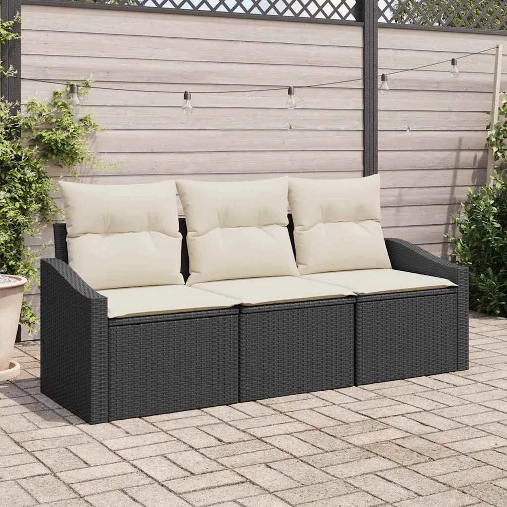 vidaXL Σετ Καναπέ Κήπου 3 pcs Μαύρο, Κρέμα Πολυ rattan, βαμμένο ατσάλι