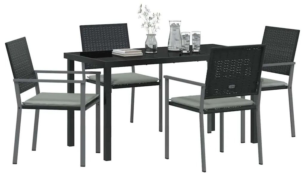 vidaXL Σέτ φαγητού για κήπο 5 pcs Μαύρο και Ανοιχτό Γκρι Ράτα PE