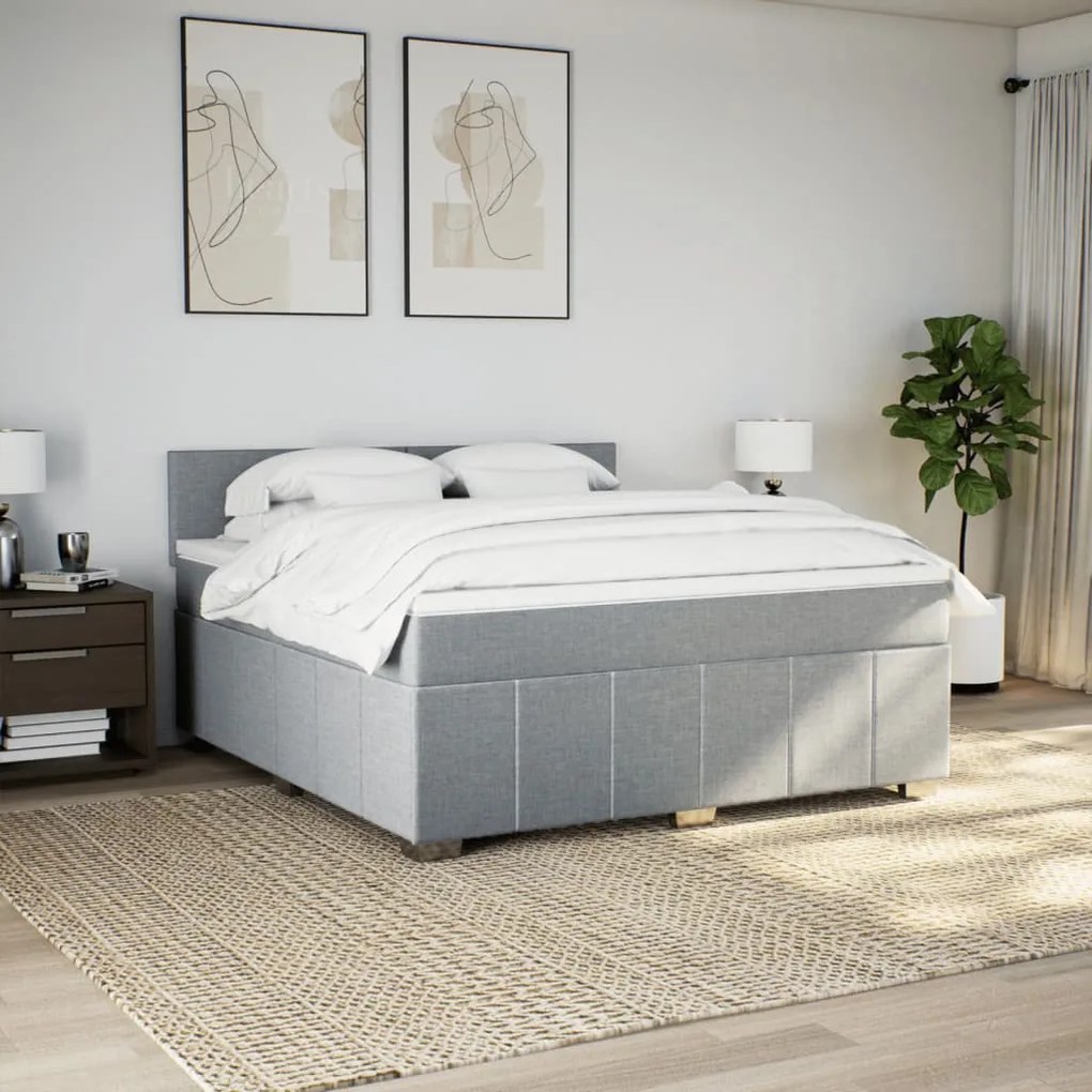 vidaXL Κρεβάτι Boxspring με Στρώμα Ανοιχτό Γκρι 180x200 εκ. Υφασμάτινο