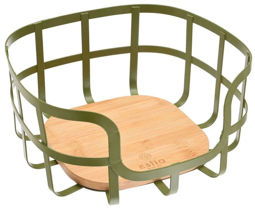 Φρουτιέρα Bamboo Essentials 01-14162 24x24x12,7cm Olive-Natural Estia Metal,Bamboo