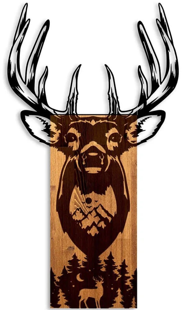 Διακοσμητικό Τοίχου Deer in Mountain 899SKL2716 48x3x58cm Walnut-Black Wallity Ξύλο,Μέταλλο