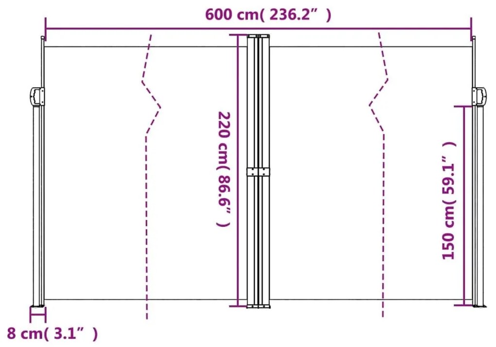 Σκίαστρο Πλαϊνό Συρόμενο Τερακότα 220 x 600 εκ. - Πορτοκαλί