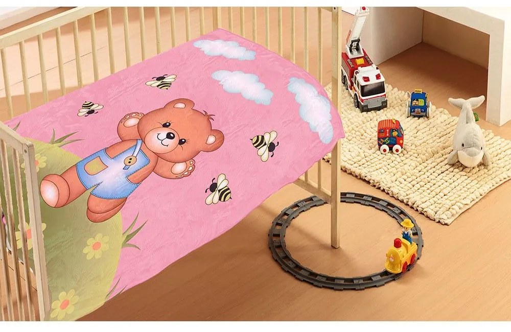 Κουβέρτα Βρεφική Βελουτέ Teddy Bear 02 Pink DimCol Cradle Πολυέστερ