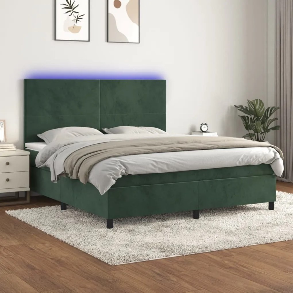 ΚΡΕΒΑΤΙ BOXSPRING ΜΕ ΣΤΡΩΜΑ &amp; LED ΣΚ. ΠΡΑΣΙΝΟ 160X200ΕΚ ΒΕΛΟΥΔΟ 3136014