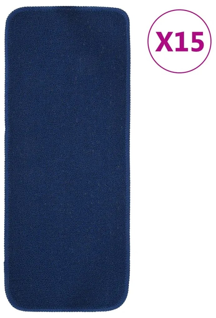 vidaXL Πατάκια Σκάλας Αντιολισθ. Ορθογώνια 15 τεμ. Ναυτ.Μπλε 60x25 εκ.