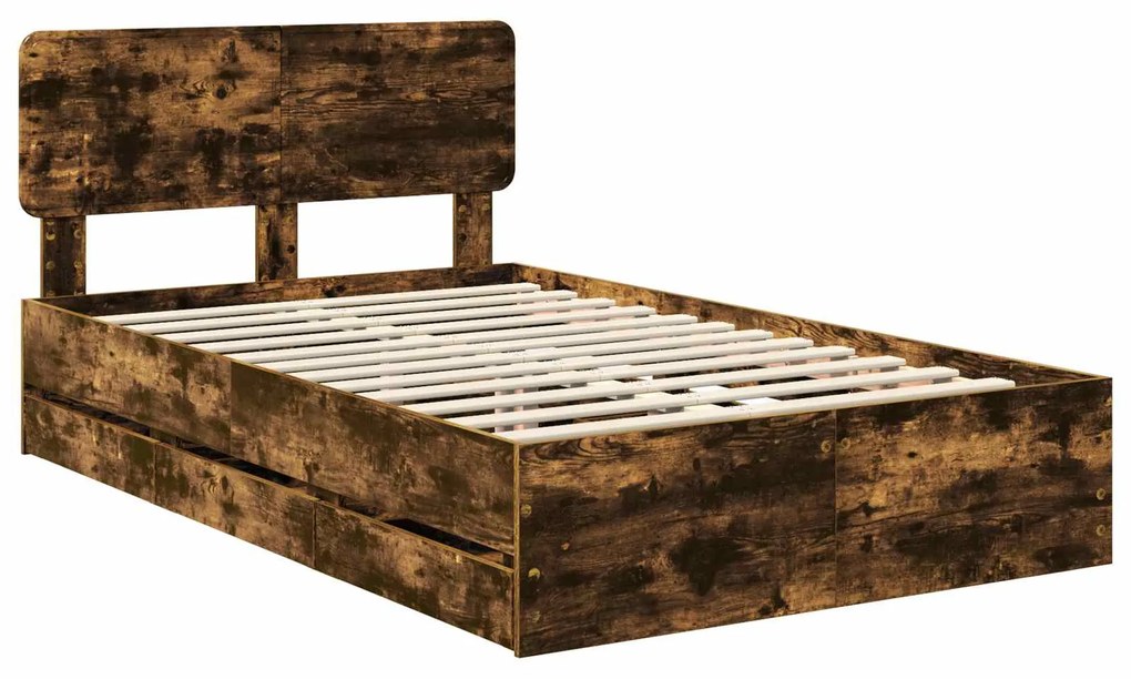 vidaXL Σκελετός Κρεβατιού Καπνιστό Δρύς 120 x 190 cm Μηχανήματος Ξύλο