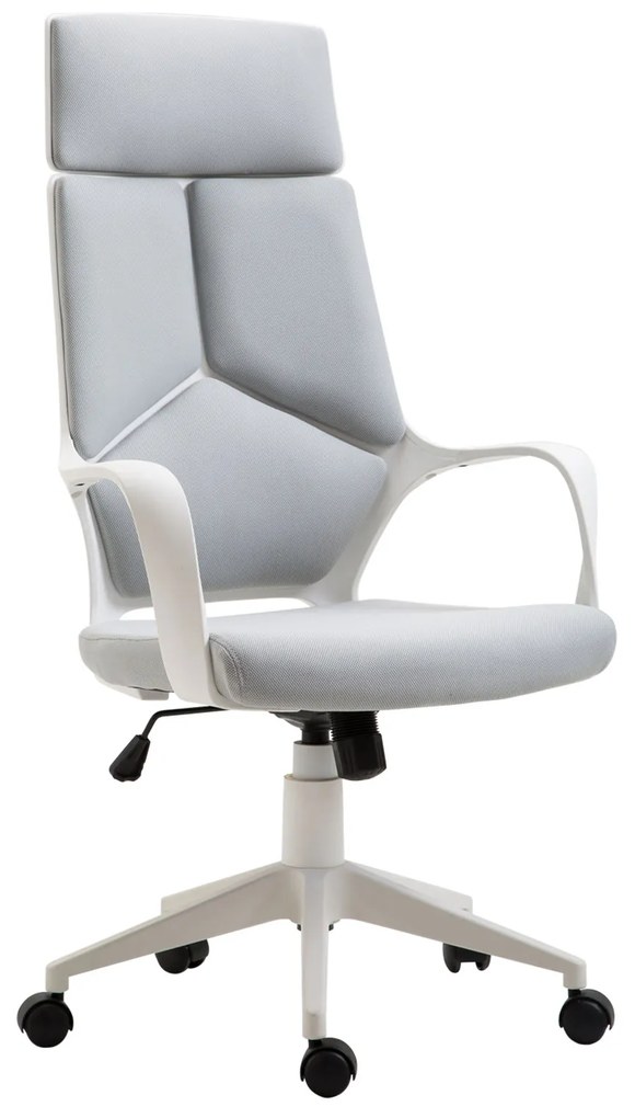 HOMCOM Εργονομική Καρέκλα Γραφείου, Διχτυωτό Ύφασμα, Ρυθμιζόμενο Ύψος, Περιστρεφόμενη, Καρέκλα Γραφείου με Ρόδες, Γκρι+Λευκό
