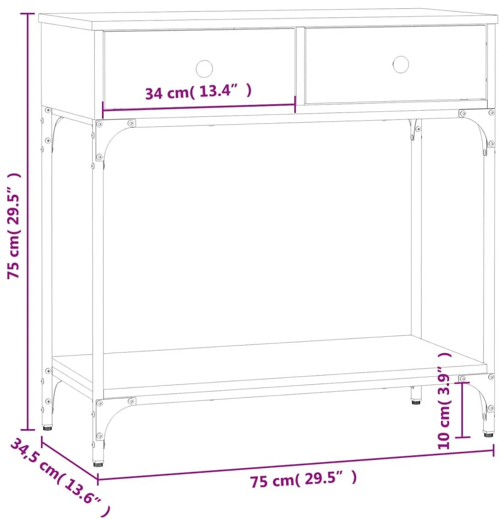 Τραπέζι Κονσόλα Γκρι Sonoma 75x34,5x75 εκ. Επεξεργασμένο Ξύλο - Γκρι