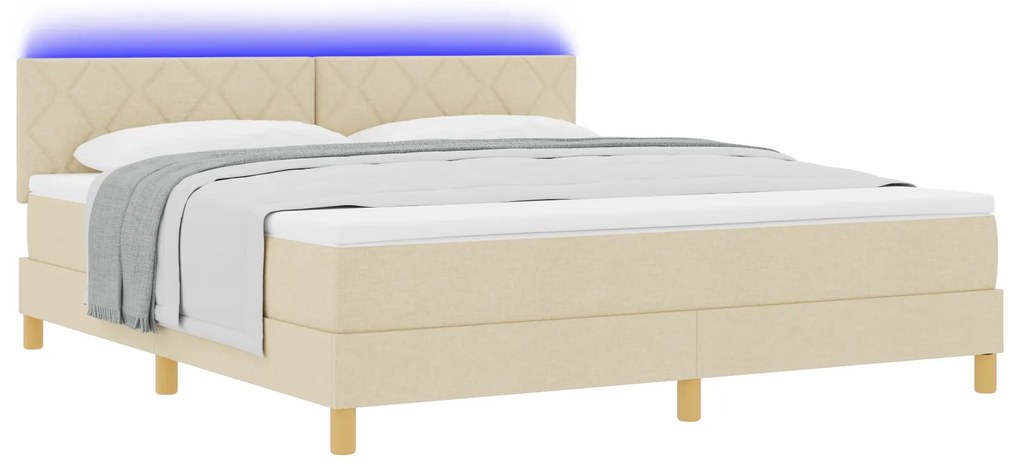 vidaXL Κρεβάτι με Κουτί με Στρώμα & LED Κρεμ 180x200 εκ Ύφασμα