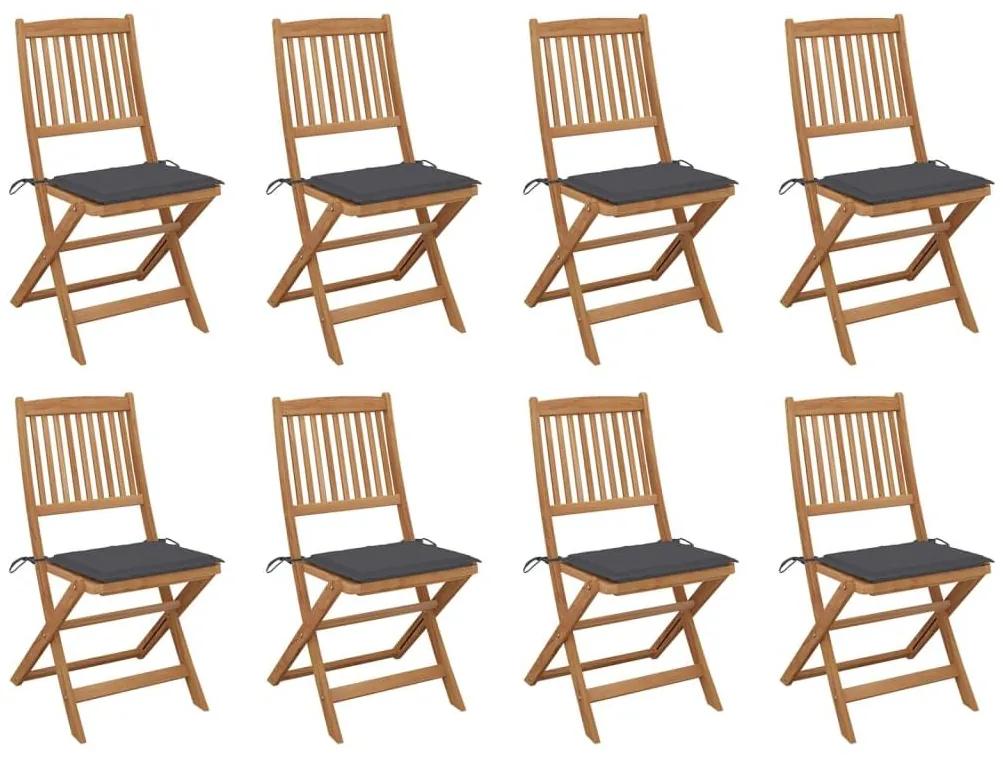 Καρέκλες Εξ. Χώρου Πτυσσόμενες 8 τεμ. Ξύλο Ακακίας &amp; Μαξιλάρια - Ανθρακί