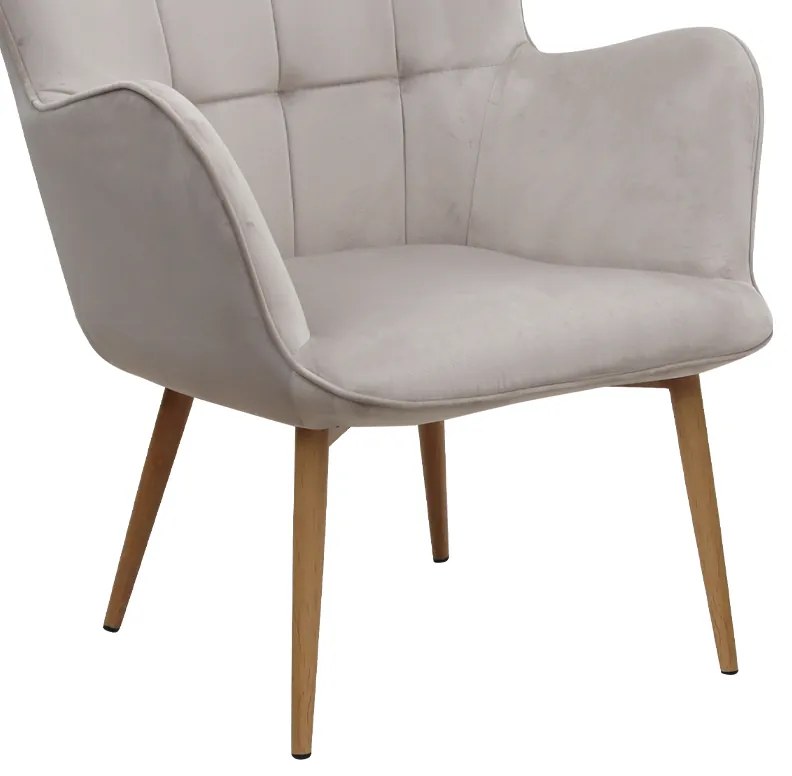 Πολυθρόνα - Μπερζέρα με υποπόδιο Lily Megapap μπεζ βελούδο - μεταλλικό πόδι χρώμα φυσικό 70x62x98εκ.