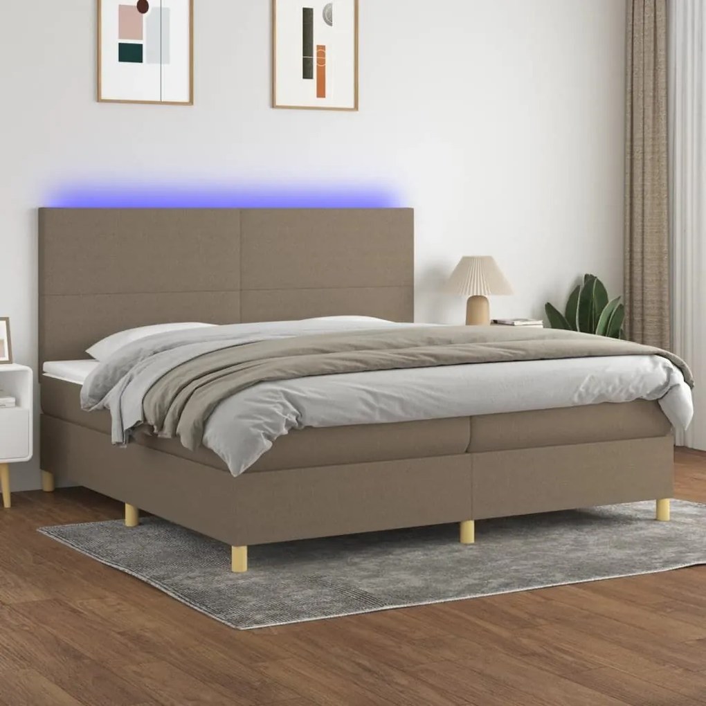 ΚΡΕΒΑΤΙ BOXSPRING ΜΕ ΣΤΡΩΜΑ &amp; LED TAUPE 200X200 ΕΚ. ΥΦΑΣΜΑΤΙΝΟ 3135305