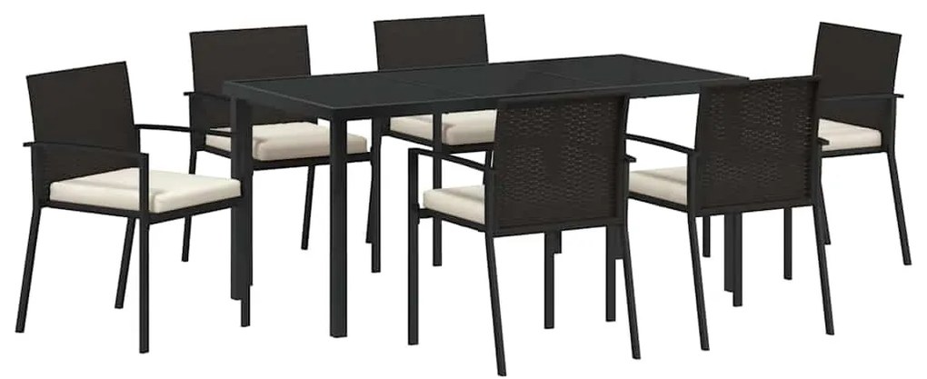 vidaXL Σέτ φαγητού για κήπο 7 pcs Μαύρο Πολυ ράταν